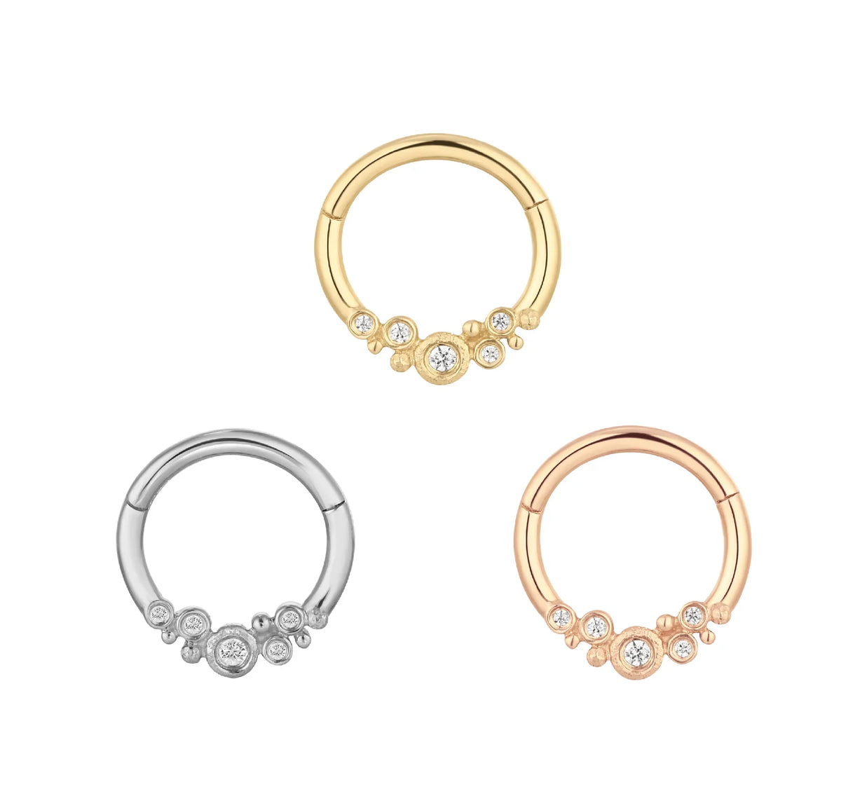 Buddha Effervescent solid 14k gold CZ clicker hoop piercing jewellery