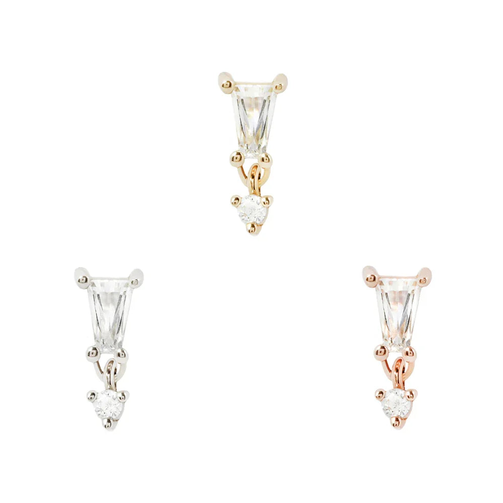 Buddha Yves Dangle CZ solid 14k gold threadless piercing end