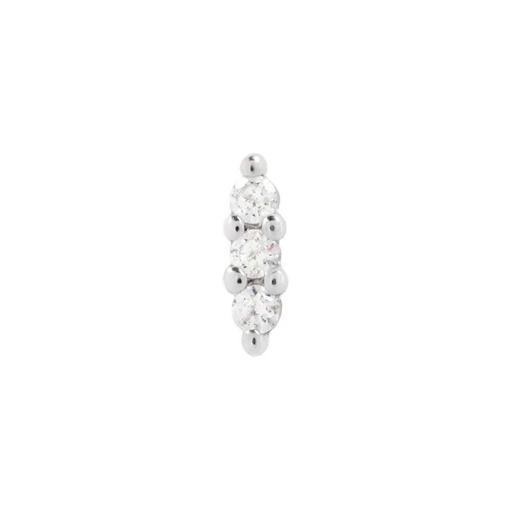 Buddha Mishka 3 three-stone threadless piercing end in white 14k gold