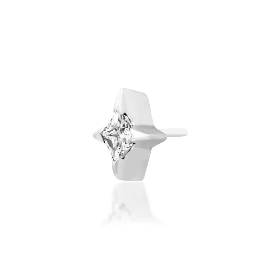 Side view of the Junipurr Corvin threadless end in white gold