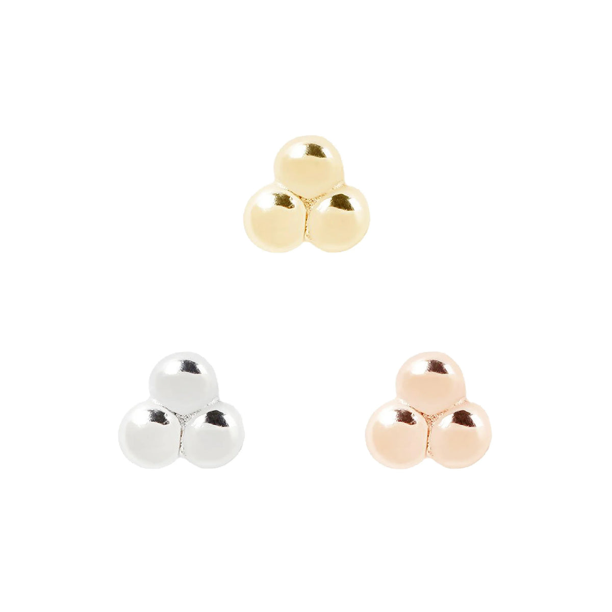 Buddha 3 Bead Cluster solid 14k gold threadless piercing ends