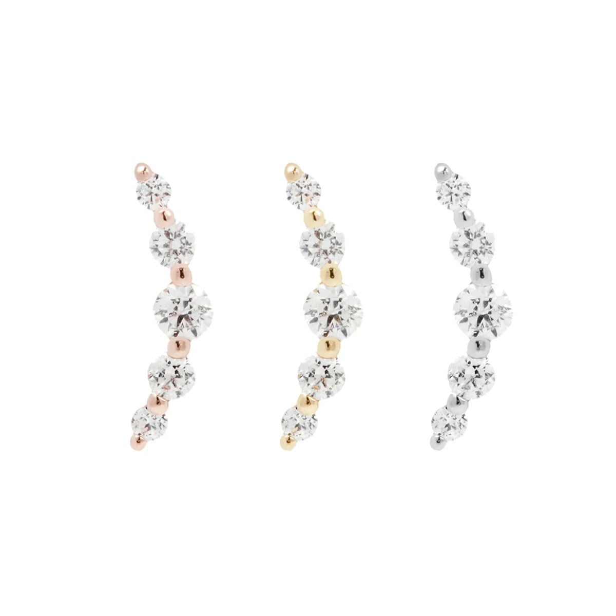 Buddha Eternal CZ solid 14k gold graduated crystal threadless piercing end