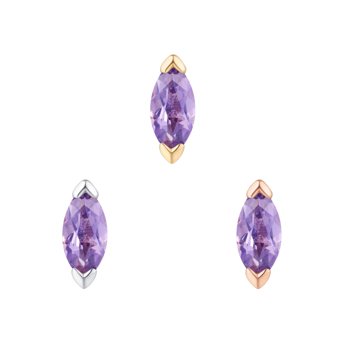 Buddha Zuri marquise amethyst solid 14k gold threadless piercing end