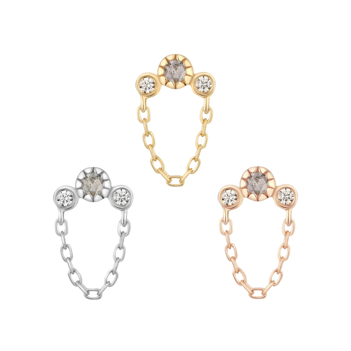 Buddha Halston grey diamond white sapphire solid 14k gold threadless piercing end