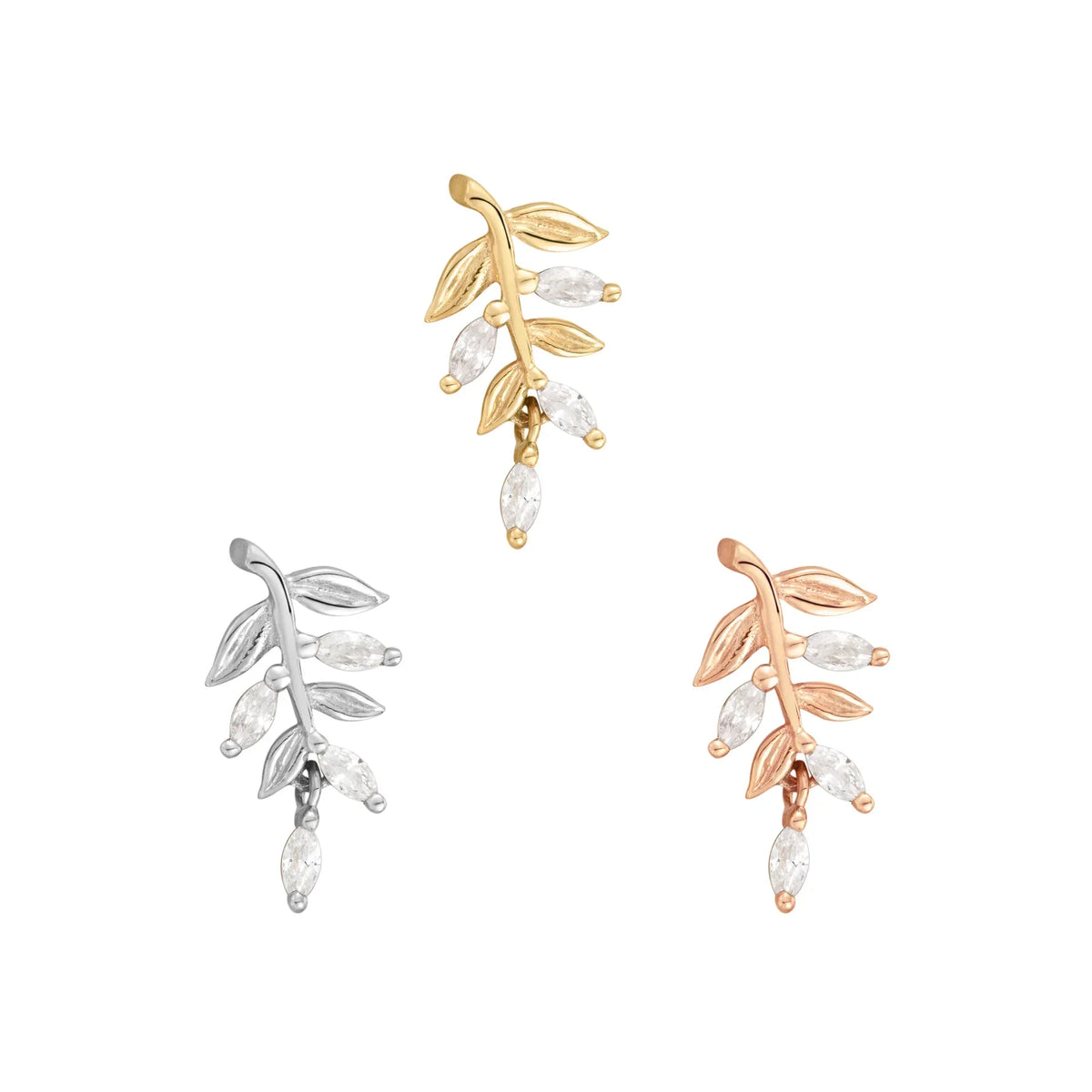 Buddha Growth CZ solid 14k gold botanical threadless piercing end