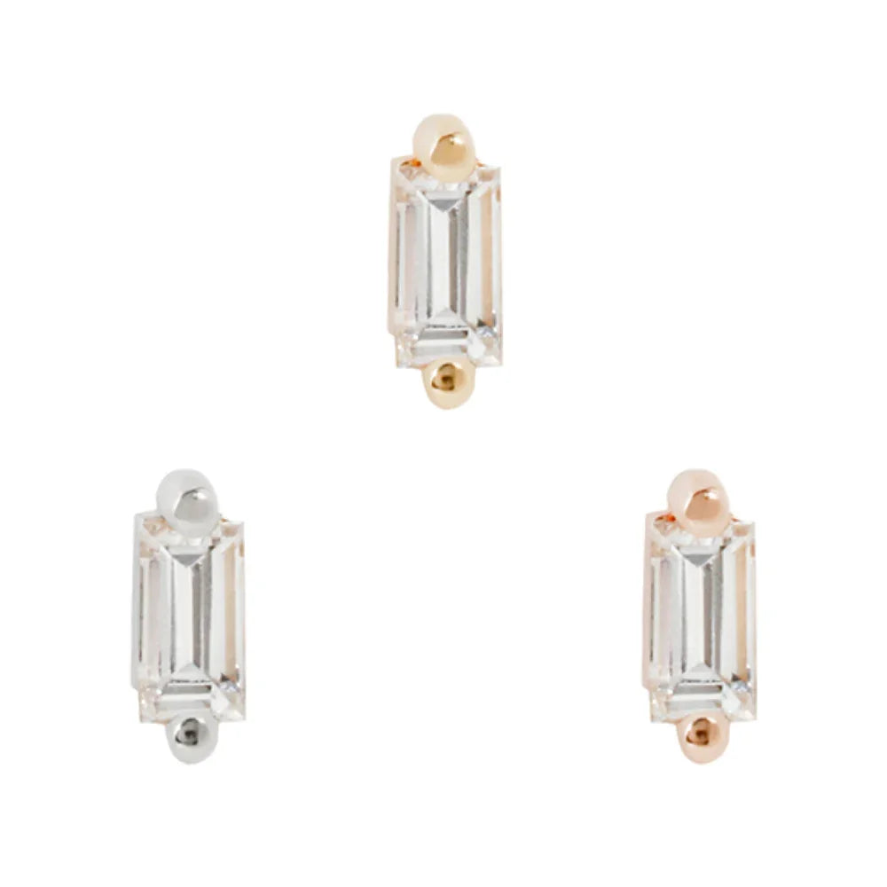 Buddha Paris white topaz solid 14k gold baguette threadless piercing end