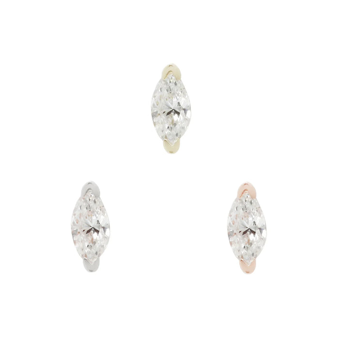 Buddha Zuri marquise solid 14k gold threadless piercing end with clear stone