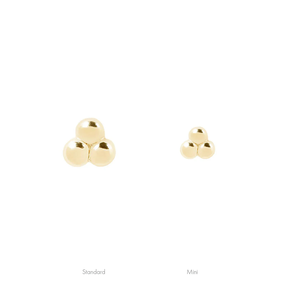 Buddha 3 Bead Cluster mini and standard threadless ends in yellow 14k gold