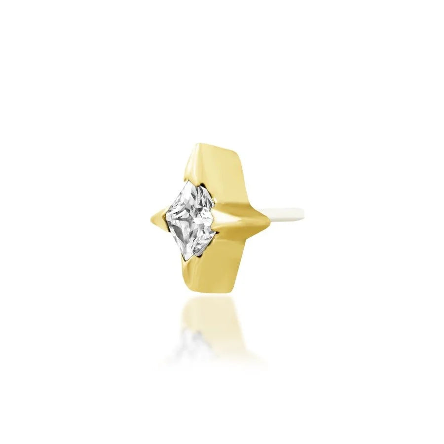 Side view of the Junipurr Corvin threadless end in yellow gold