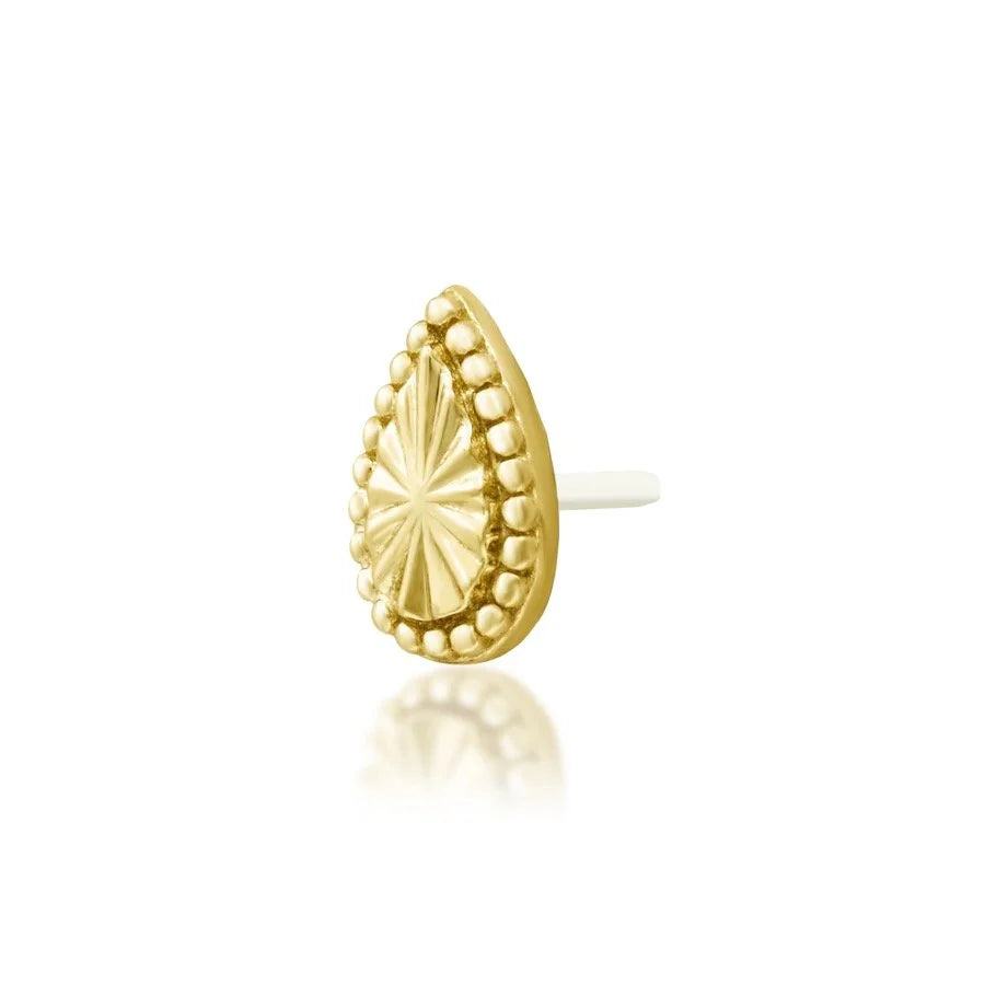Side view of the Junipurr Remi threadless end in yellow gold