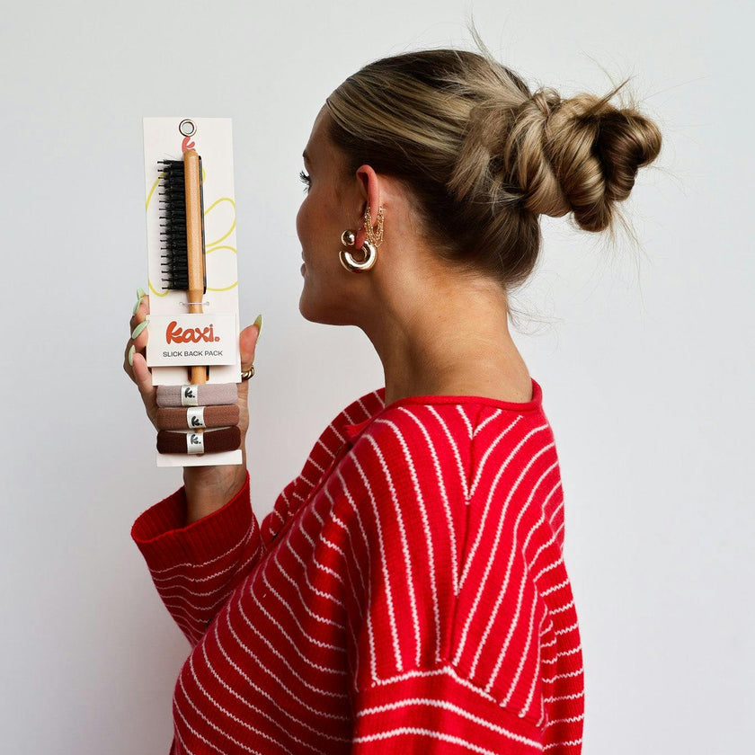 KAXI Slick Back Pack with teasing comb and neutral hair ties