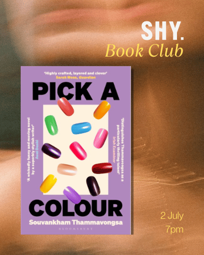 SHY Book Club poster, 2 July 2026 at 7pm