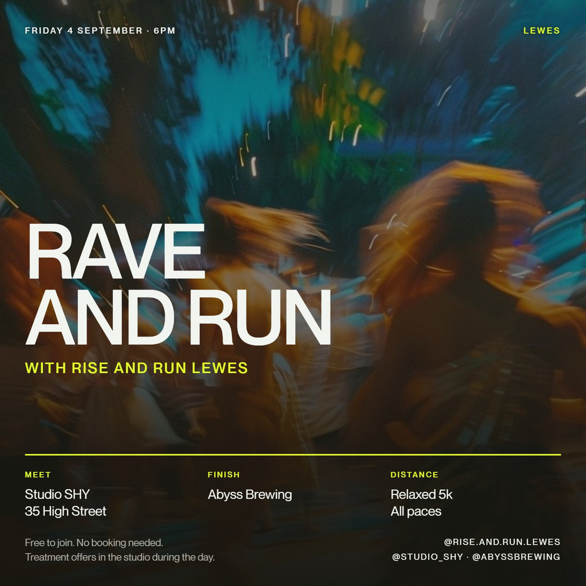 Rave and Run with Rise and Run Lewes event poster at SHY