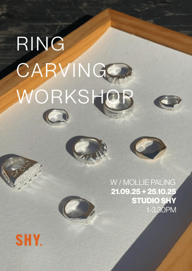 Ring carving workshop with Mollie Paling at SHY, autumn 2025 poster